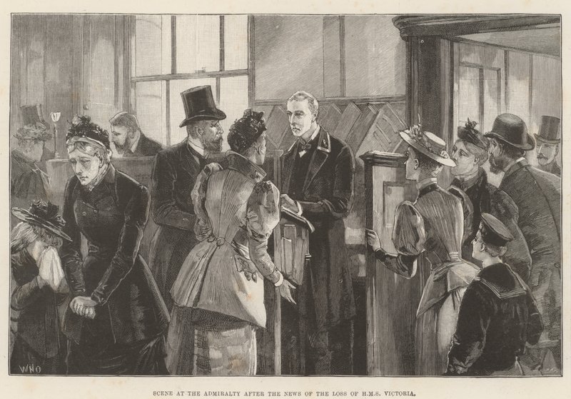 Szene im Admiralty nach der Nachricht vom Verlust der HMS Victoria von William Heysham Overend