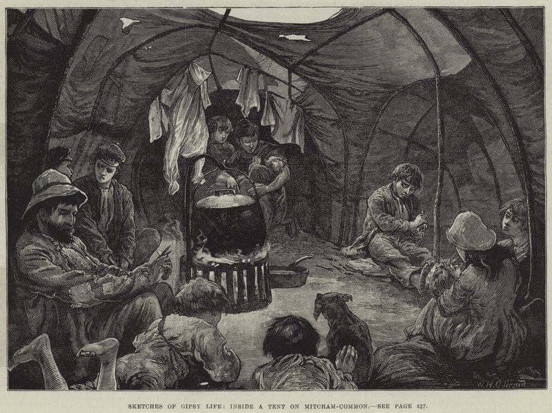 Skizzen aus dem Zigeunerleben, in einem Zelt auf Mitcham-Common von William Heysham Overend