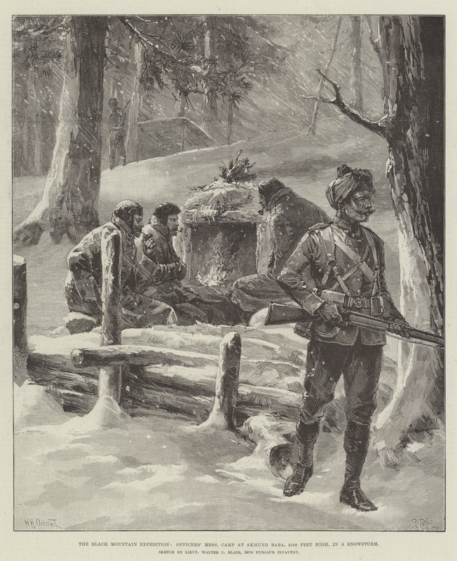 Die Schwarze Berg-Expedition, Offiziersmesse, Lager bei Akhund Baba, 9100 Fuß hoch, im Schneesturm von William Heysham Overend