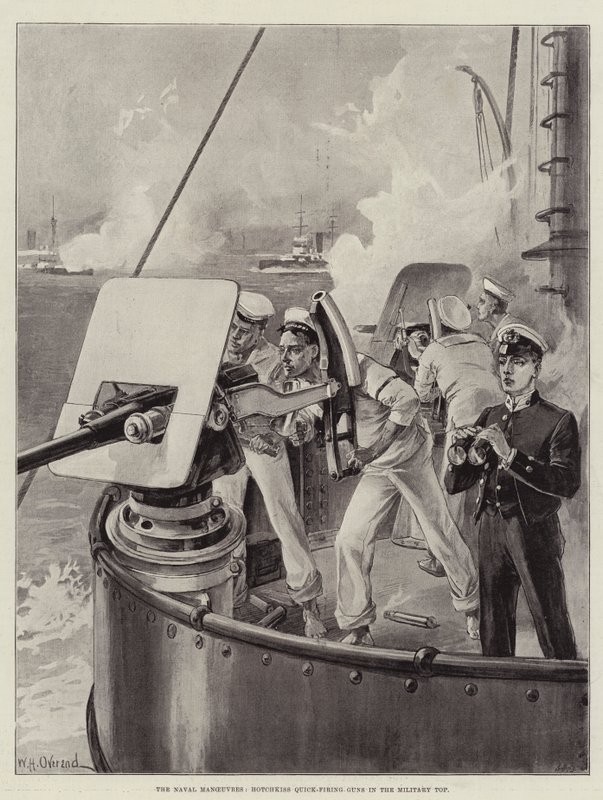 Die Marine-Manöver, Hotchkiss Schnellfeuerkanonen im Militär von William Heysham Overend