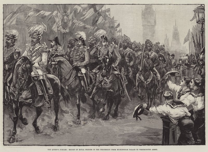Das Jubiläum der Königin, Eskorte der königlichen Prinzen in der Prozession vom Buckingham Palace zur Westminster Abbey von William Heysham Overend