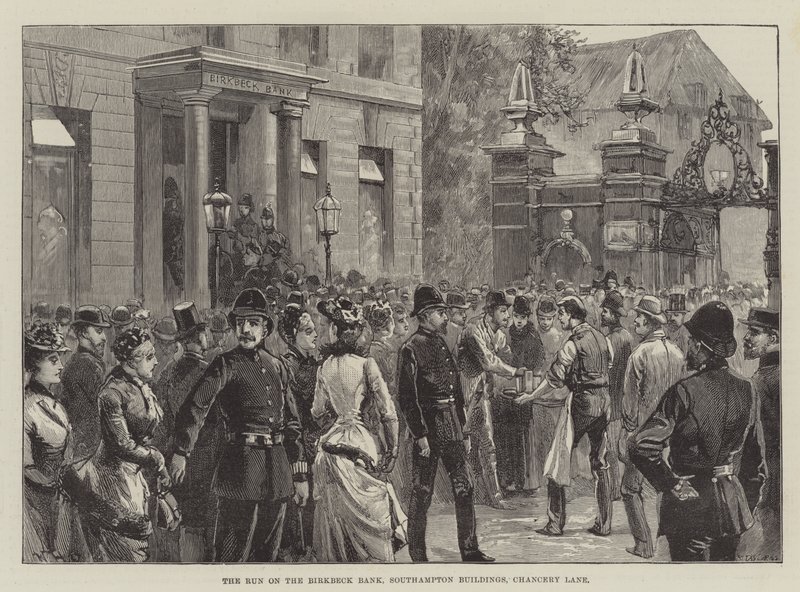 Der Ansturm auf die Birkbeck Bank, Southampton Buildings, Chancery Lane von William Heysham Overend