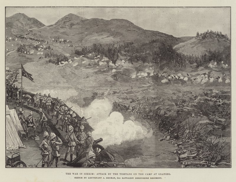 Der Krieg in Sikkim, Angriff der Tibeter auf das Lager in Gnatong von William Heysham Overend