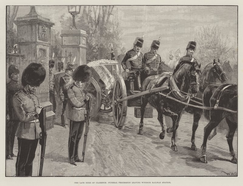 Der verstorbene Herzog von Clarence, Trauerzug verlässt den Bahnhof Windsor von William Heysham Overend