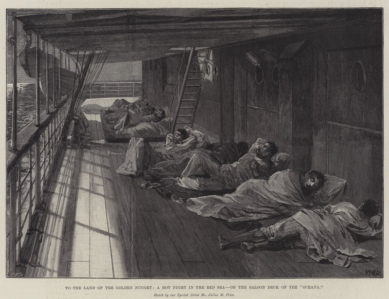 Zum Land des Goldenen Nuggets, eine heiße Nacht im Roten Meer, auf dem Salondeck der Oceana von William Heysham Overend