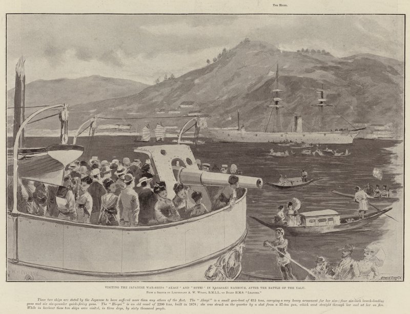 Besuch der japanischen Kriegsschiffe Akagi und Hiyei im Hafen von Nagasaki nach der Schlacht am Yalu von William Heysham Overend