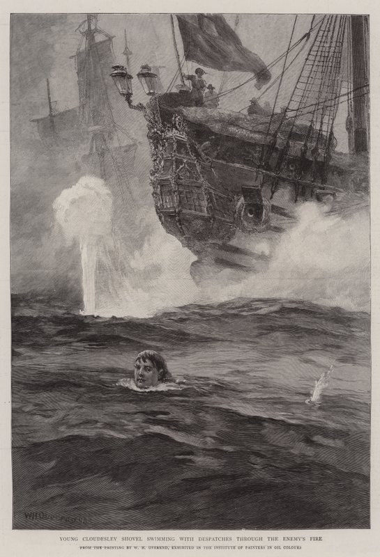 Der junge Cloudesley Shovell schwimmt mit Depeschen durch das Feuer des Feindes von William Heysham Overend