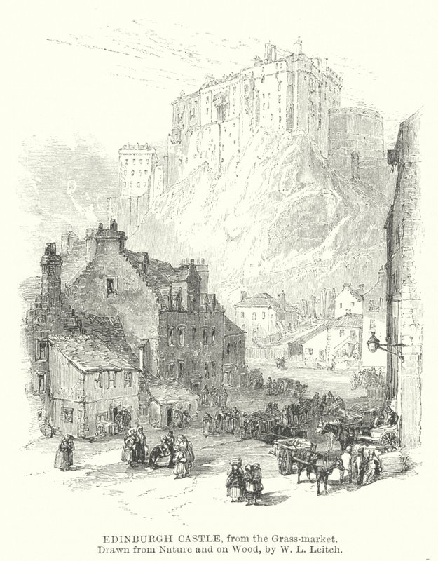 Edinburgh Castle, vom Grassmarket aus (Gravur) von William Leighton (after) Leitch