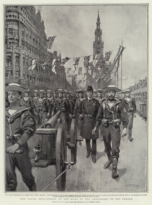 Das Marine-Detachement an der Spitze der Prozession im Strand von William T. Maud