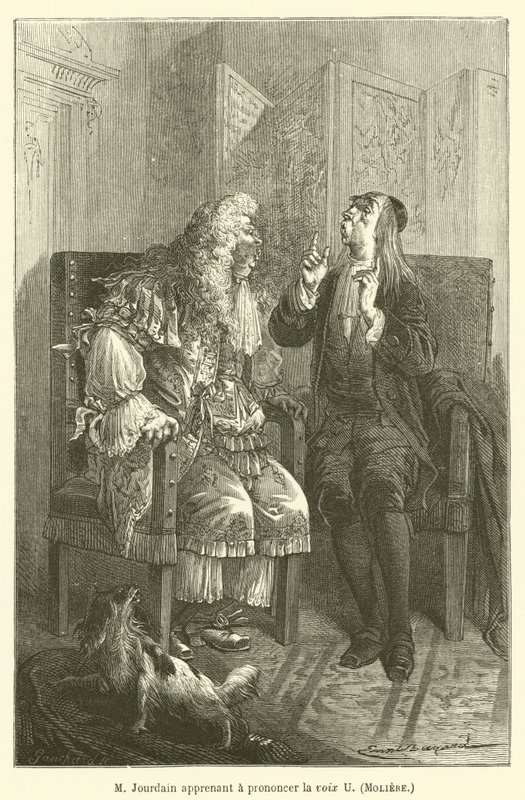 Herr Jourdain lernt den Buchstaben U auszusprechen, Moliere von after Emile Antoine Bayard