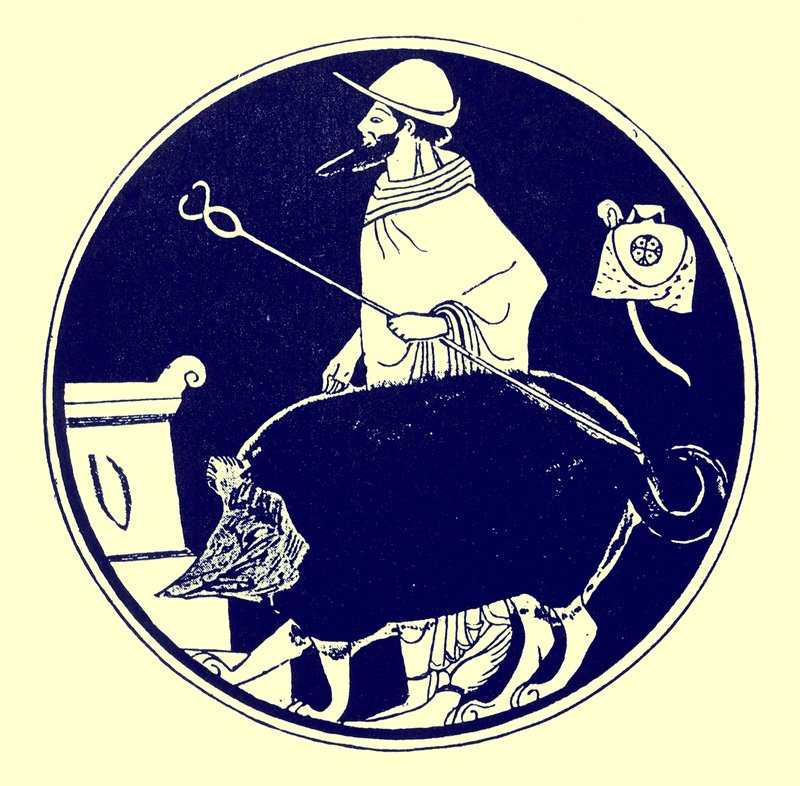 Hermes und der maskierte Hund, Illustration aus Griechische Vasenmalereien von J. E. Harrison und D. S. MacColl, veröffentlicht 1894 von after English School