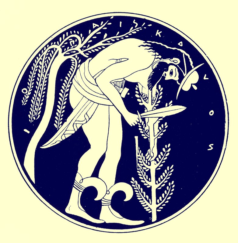 Holzfäller bei der Arbeit, Illustration aus Griechische Vasenmalereien von J. E. Harrison und D. S. MacColl, veröffentlicht 1894 von after English School