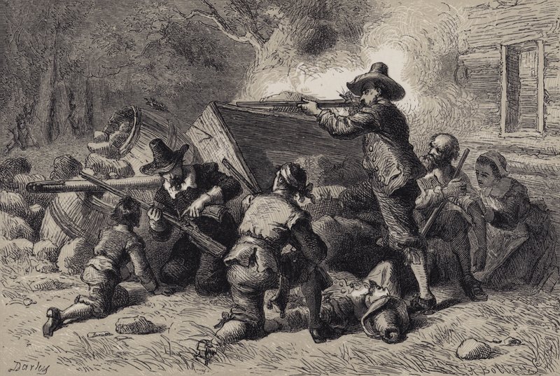 Virginier verteidigen sich gegen Indianer von after Felix Octavius Carr Darley
