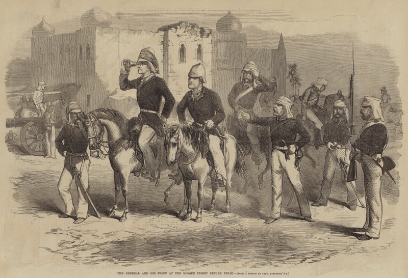 Der General und sein Stab am Moscheeposten vor Delhi von after George Francklin Atkinson