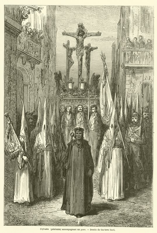 Brüder (Bußgänger) begleiten einen Paso von Gustave after Dore