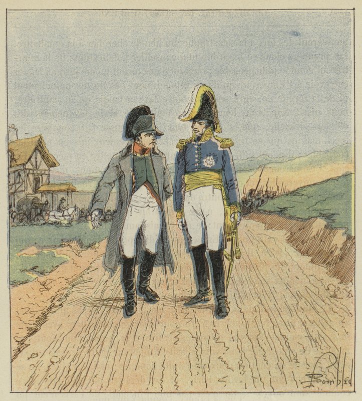 Auf dem Weg zur Insel Elba trifft Napoleon Augereau von after Louis Charles Bombled