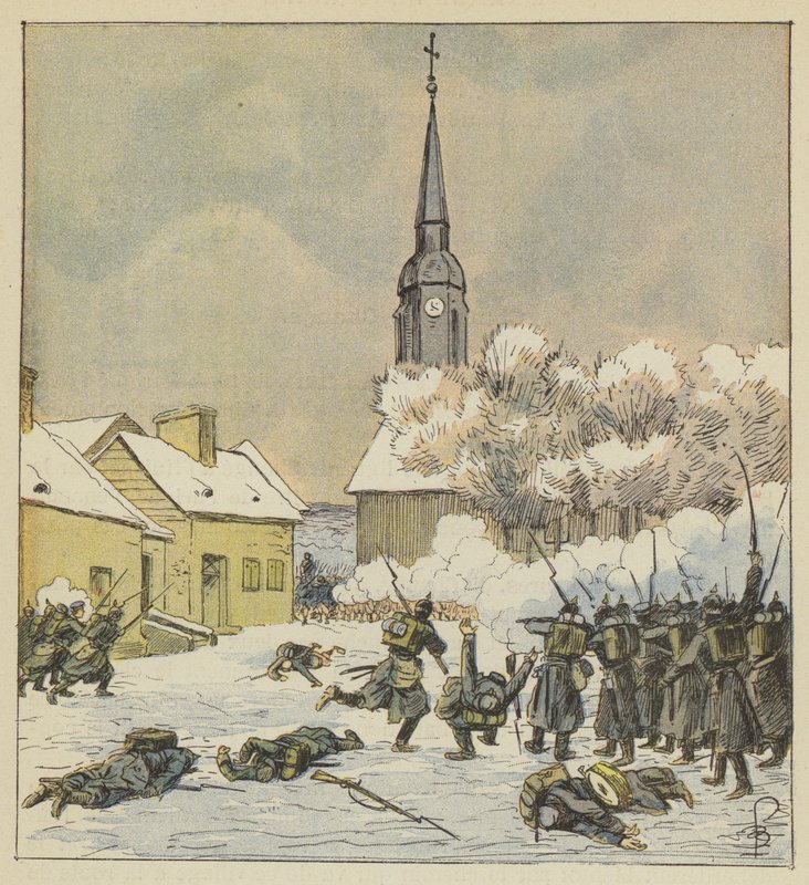 Kampf des 62. und 37. Marschregiments im Dorf Changé von after Louis Charles Bombled