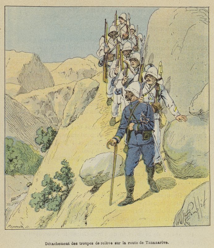 Abteilung von Truppen auf dem Weg nach Tananarive von after Louis Charles Bombled