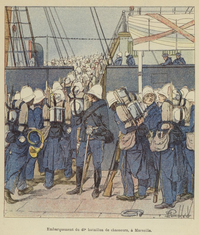 Einschiffung des 40. Jägerbataillons in Marseille von after Louis Charles Bombled