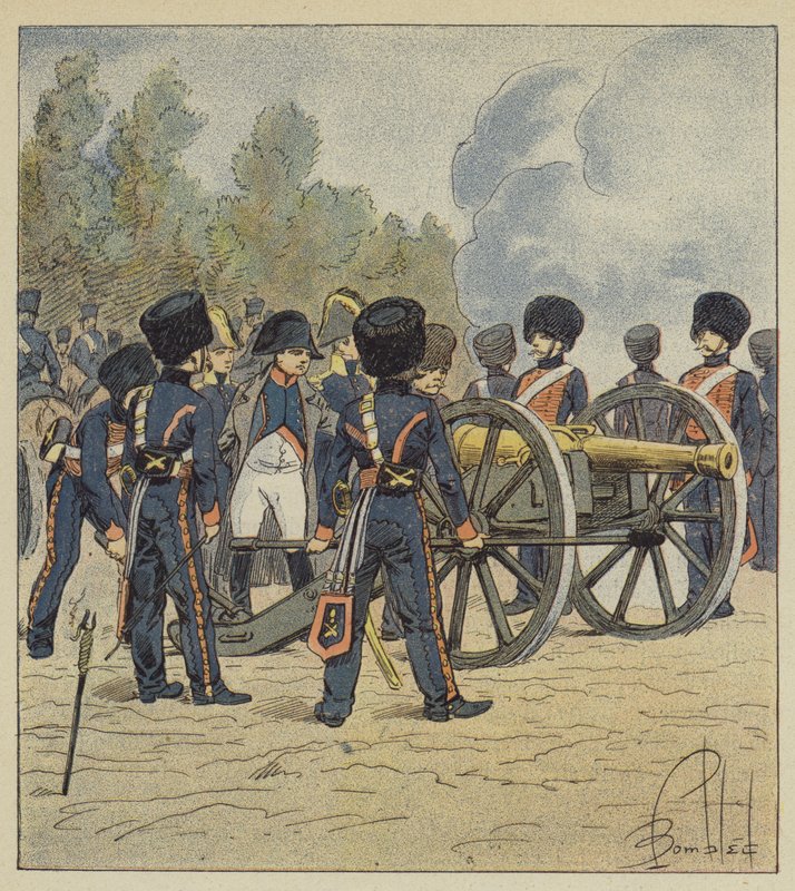 Der Kaiser zeigt selbst auf die Stücke der Garde in Montereau von after Louis Charles Bombled
