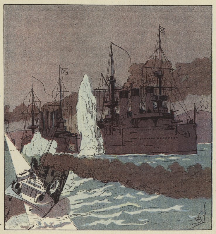 Die russische Flotte wird von den Japanern torpediert von after Louis Charles Bombled