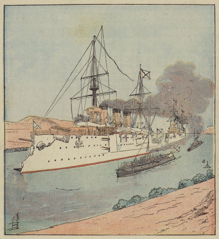 Russische Kriegsschiffe im Suezkanal von after Louis Charles Bombled