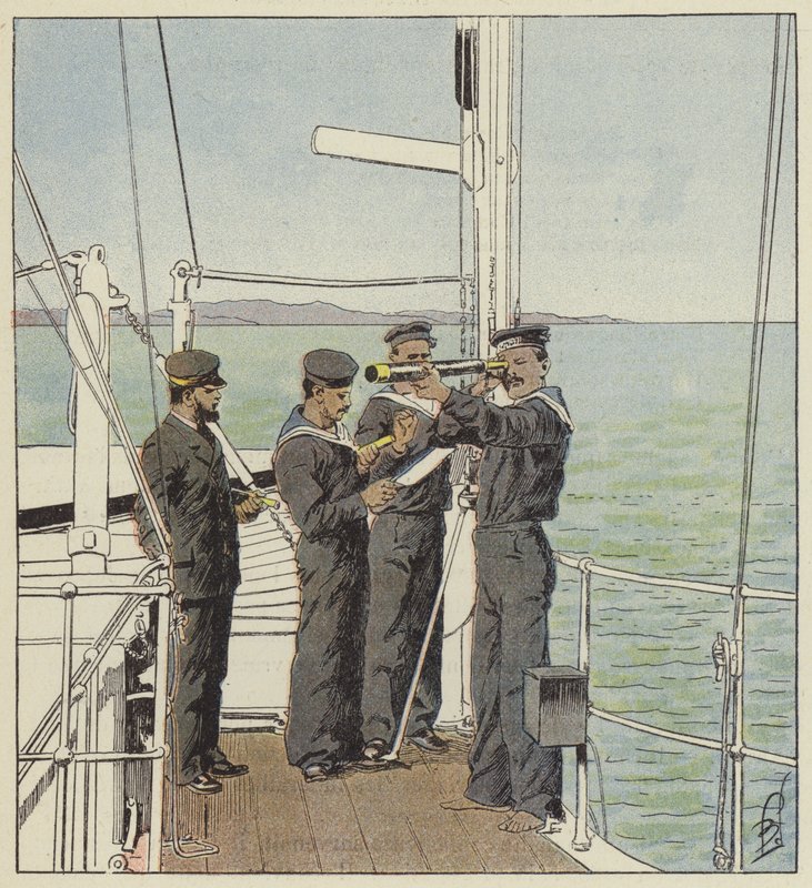 Japanische Wachen beobachten die Flotte von Port-Arthur von after Louis Charles Bombled
