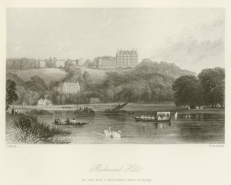 Richmond Hill, gesehen aus kurzer Entfernung über der Brücke von after Thomas Allom