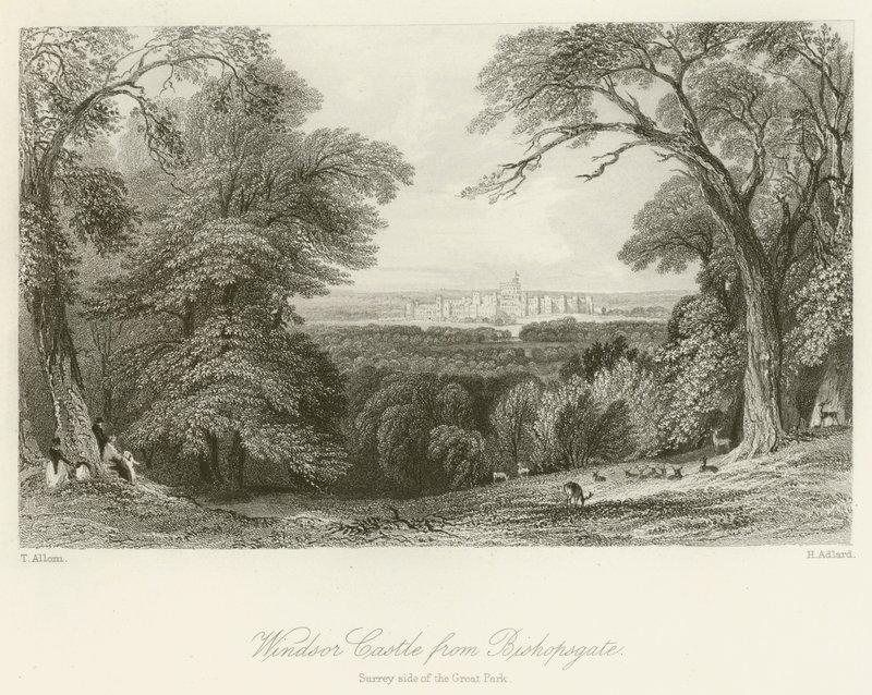 Windsor Castle von Bishopsgate, Surrey-Seite des Großen Parks von after Thomas Allom