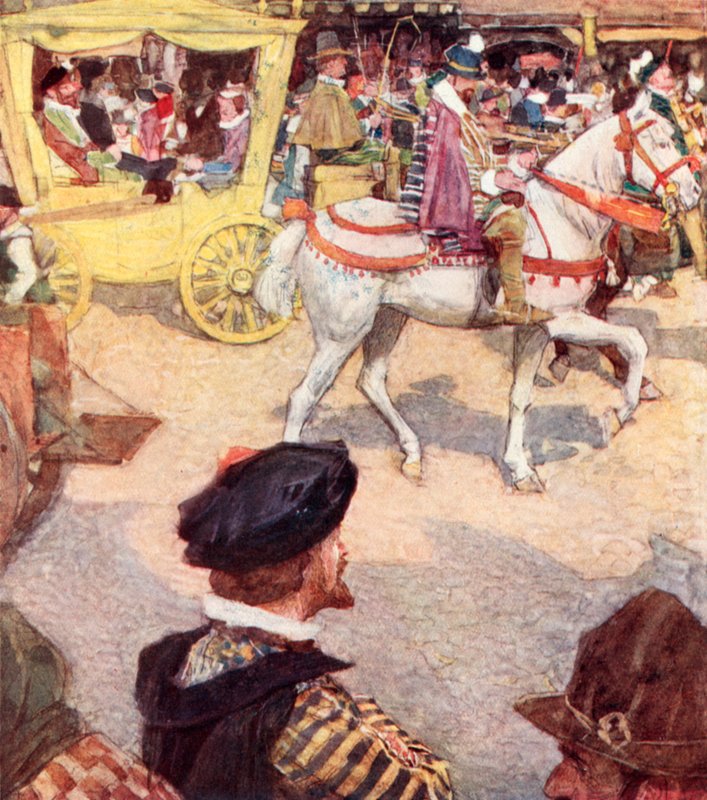 Shakespeare bewundert die edlen Pferde in Cheapside, London von after William Hatherell