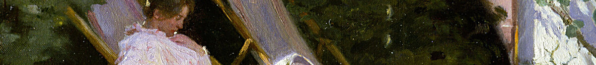 Rosen oder die Frau des Künstlers im Garten in Skagen (Peder Severin Krøyer), Detail: Lesende Frau im Liegestuhl