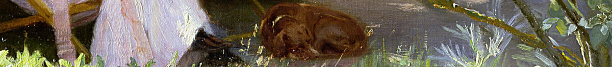 Rosen oder die Frau des Künstlers im Garten in Skagen (Peder Severin Krøyer), Detail: Schlafender Hund