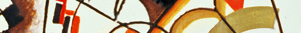 Sich kreuzende Linien, 1923 (Wassily Kandinsky), Detail: Schwarz-braune Kopfform mit Kreisaugen