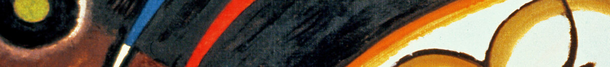 Sich kreuzende Linien, 1923 (Wassily Kandinsky), Detail: Dunkler Kopfform mit Farbbögen