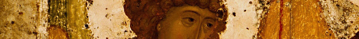 Heilige Dreifaltigkeit (Andrei Rublev), Detail: Linker Engel mit Heiligenschein