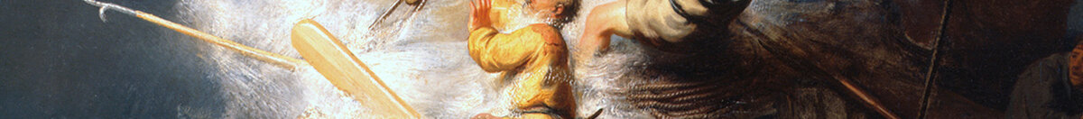 Christus im Sturm auf dem See Genezareth, 1633 (Rembrandt van Rijn), Detail: Ringende Männer im Gischtlicht