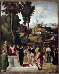 Moses als Kind dem Feuer- und Goldtest des Pharaos unterzogen (Detail)