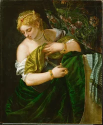 Lucretia, eine mit Tarquinius Collatinus verheiratete römische Adlige, beging Selbstmord, nachdem sie vom Sohn des Tarquinius Superbus vergewaltigt worden war