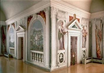 Landschaften und Musiker. Fresko von Paolo Veronese, ca. 1561