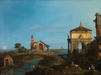 Eine Insel in der Lagune mit einem Tor und einer Kirche
