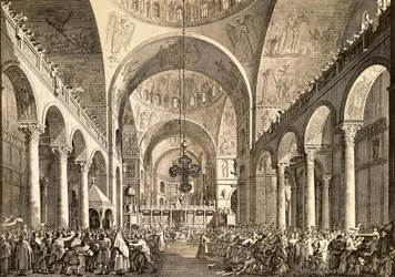Venezianisches Fest, der neu gewählte Dogen von Venedig wird dem Volk in der Basilika San Marco vorgestellt
