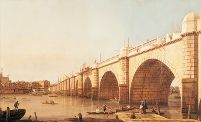 Westminster Bridge im Bau, von Giovanni Antonio Canal, bekannt als Canaletto (1697-1768), Öl auf Leinwand