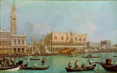 Der Molo mit dem Dogenpalast vom Becken von San Marco. Ansicht von Venedig, Dogenpalast und Markusplatz vom Kanal aus