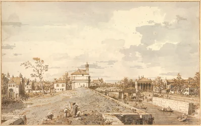 Ansicht von Porta Portello mit dem Brenta-Kanal, Padua (Vue de Porta Portello avec le canal Brenta, Padoue) Federzeichnung von Antonio Canal genannt Canaletto (1697-1768) 1740-1743 Dim 33,1x52,9 cm Albertina, Wien