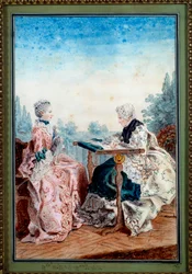 Mademoiselle Melin und Mademoiselle de Laleu beim Aquarellieren