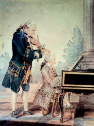Wolfgang Amadeus Mozart (1756-1791) als Kind, Klavier spielend mit seinem Vater Leopold