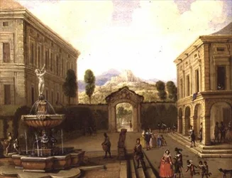 Sommerlandschaft mit einem Brunnen