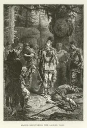 Chlodwig erlangt die heilige Vase zurück (Gravur)