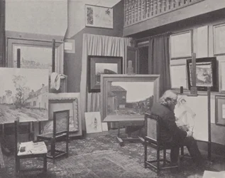 Der französische Maler Jean Charles Cazin in seinem Atelier