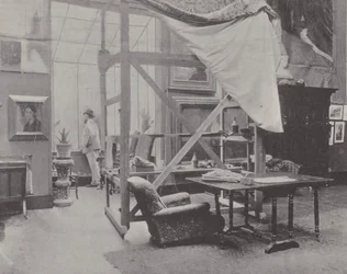 Französischer Maler Paul-Albert Besnard in seinem Atelier